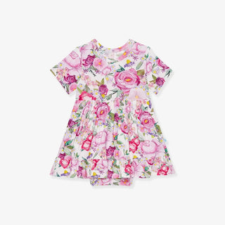 Posh Peanut Bamboo Short Sleeve Ruffled Twirl Bodysuit Dress - Elly (Floral) | Baby Riddle