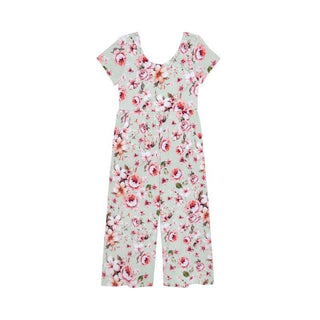 Bamboo Short Sleeve Scoop Back Wide Leg Jumpsuit - Millicent (Floral) Baby One-Pieces