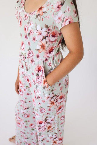 Bamboo Short Sleeve Scoop Back Wide Leg Jumpsuit - Millicent (Floral) Baby One-Pieces