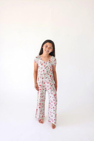 Bamboo Short Sleeve Scoop Back Wide Leg Jumpsuit - Millicent (Floral) Baby One-Pieces