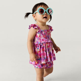 Posh Peanut Bamboo Smocked Babydoll Top & Bummies Outfit Set - Zinnia (Floral) | Baby Riddle