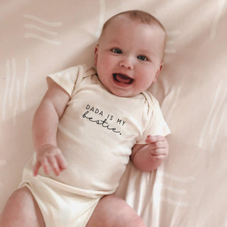 Organic Cotton Short Sleeve Bodysuit - Dada is My Bestie Short Sleeve Onesie Tenth & Pine Color: Black Size: 0-3M