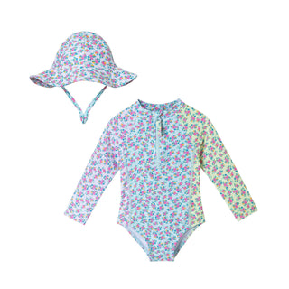 Andy & Evan Long Sleeve Rashguard & Hat Set - Floral | Baby Riddle