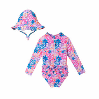 Andy & Evan Long Sleeve Rashguard & Hat Set - Blue Floral | Baby Riddle