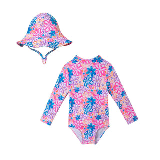 Andy & Evan Long Sleeve Rashguard & Hat Set - Blue Floral | Baby Riddle