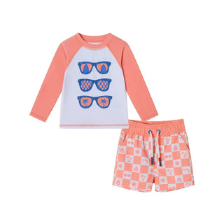Andy & Evan Rashguard & Swim Trunk Set - Sunglasses & Beach Vibes | Baby Riddle