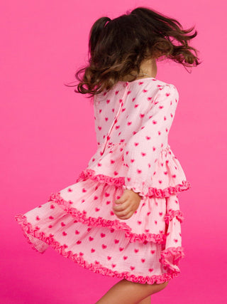 Cotton Gauze Tiered Ruffle Dress - I Heart You Baby & Toddler Dresses RuffleButts + RuggedButts Size: 2T
