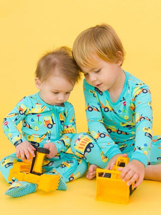 Bamboo Long Sleeve Pajama Set - I Dig You (Trucks) Baby & Toddler Sleepwear RuffleButts + RuggedButts Size: 2T