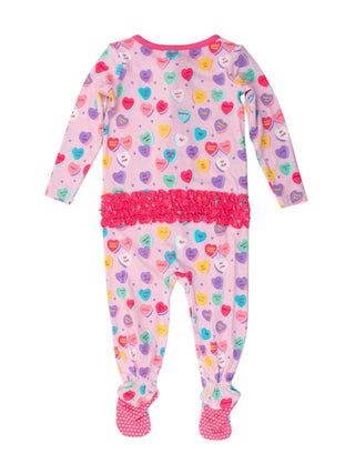 RuffleButts + RuggedButts Ruffle Footie with Zipper - Be My Valentine