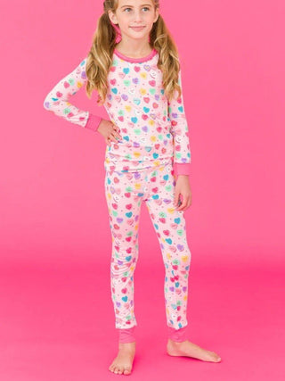 Bamboo Ruffle Long Sleeve Pajama Set - Be My Valentine (Candy Hearts) RuffleButts + RuggedButts Size: 2T