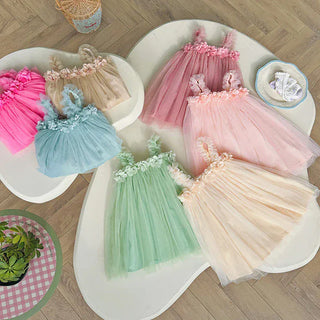 3D Flower Mesh Dress RYAN AND REMI Color: rose Kid Size: 12M