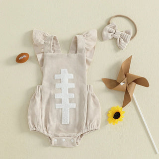 Football Embroidery Bodysuit Set RYAN AND REMI Color: Brown Kid Size: 0-3M
