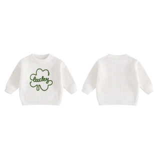 Baby Toddler Kids Boys Girls Lucky Knit Sweater Long Sleeve Round Neck Shamrock Letter Embroidery Pullover Spring St. Patrick's Day Top Baby & Toddler Outfits August + Willow Color: PURPLE Kid Size: 4-5 Years Ships From: United States