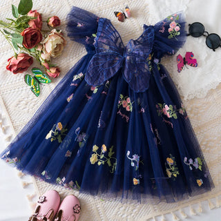 Floral Butterfly Tulle Dress RYAN AND REMI Color: Dark Blue Kid Size: 9-12M