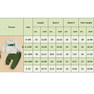Baby Toddler Girl Boy 2Pcs Lucky St. Patrick's Day Spring Outfit Letter Shamrock Four Leaf Clover Embroidery Long Sleeve Crewneck Top with Elastic Waist Solid Pants Jogger Set Baby & Toddler Outfits August + Willow Color: green Kid Size: 18-24M Ships From