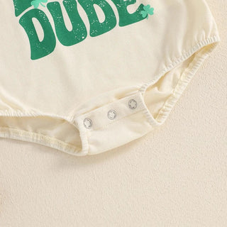 Baby Boys One Lucky Dude St. Patrick's Day Letters Shamrock Romper Infant Irish Clothes Short Sleeve Jumpsuit Baby & Toddler Outfits August + Willow Color: Beige Kid Size: 0-3M Ships From: United States