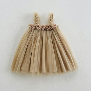 3D Flower Mesh Dress RYAN AND REMI Color: khaki Kid Size: 12M