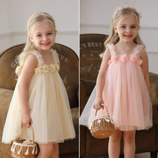 3D Flower Mesh Dress RYAN AND REMI Color: rose Kid Size: 12M