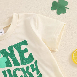 Baby Boys One Lucky Dude St. Patrick's Day Letters Shamrock Romper Infant Irish Clothes Short Sleeve Jumpsuit Baby & Toddler Outfits August + Willow Color: Beige Kid Size: 0-3M Ships From: United States