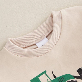 Baby Boys Pushin' My Luck Romper Letter Shamrock Tractor Print Long Sleeve Crew Neck Bubble Jumpsuit Baby & Toddler Outfits August + Willow Color: Beige Kid Size: 0-3M Ships From: United States