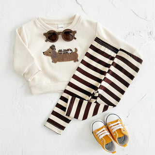 French Fres Stripe Play Set RYAN AND REMI Color: Khaki Kid Size: 6-9M