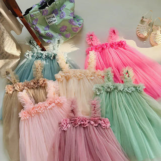 3D Flower Mesh Dress RYAN AND REMI Color: rose Kid Size: 12M