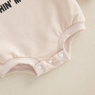 Baby Boys Pushin' My Luck Romper Letter Shamrock Tractor Print Long Sleeve Crew Neck Bubble Jumpsuit Baby & Toddler Outfits August + Willow Color: Beige Kid Size: 0-3M Ships From: United States