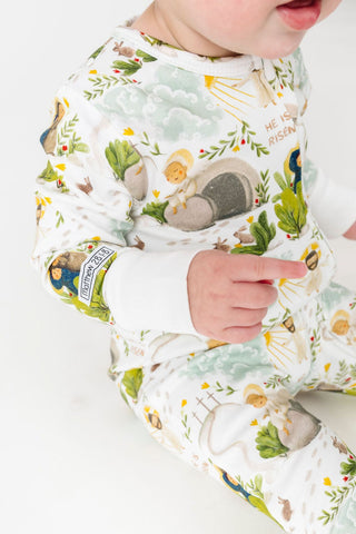 He Is Risen Cotton Footie with 2-Way Zipper Onesie Holy Pals Size: NB