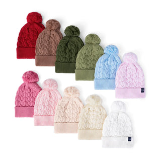 Cable Knit Pom Beanie in Cream