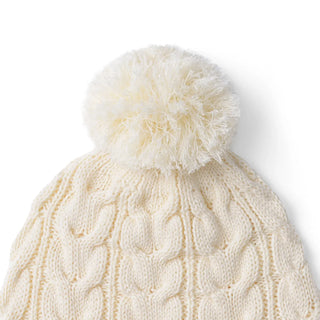 Cable Knit Pom Beanie in Cream