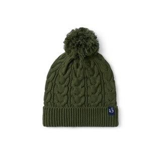 Cable Knit Pom Beanie in Forest Green