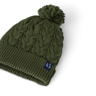 Cable Knit Pom Beanie in Forest Green