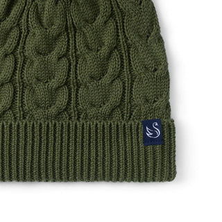 Cable Knit Pom Beanie in Forest Green