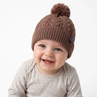 Cable Knit Pom Beanie in Mocha