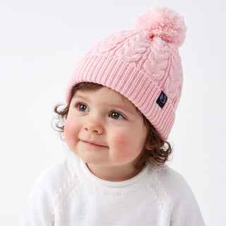 Cable Knit Pom Beanie in Pink