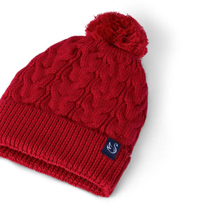 Cable Knit Pom Beanie in Red Xmas