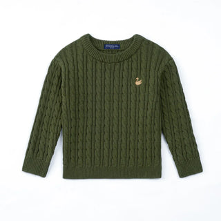 Classic Cable Knit Baby Sweater in Forest Green