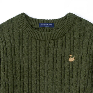 Classic Cable Knit Baby Sweater in Forest Green