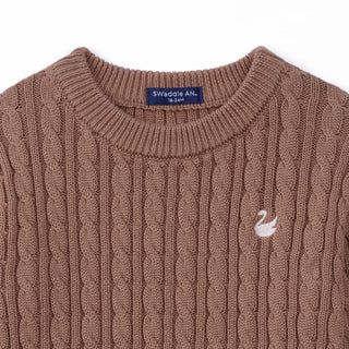 Classic Cable Knit Baby Sweater in Mocha
