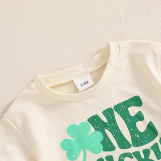 Baby Boys One Lucky Dude St. Patrick's Day Letters Shamrock Romper Infant Irish Clothes Short Sleeve Jumpsuit Baby & Toddler Outfits August + Willow Color: Beige Kid Size: 0-3M Ships From: United States