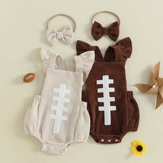 Football Embroidery Bodysuit Set RYAN AND REMI Color: Brown Kid Size: 0-3M