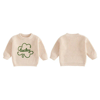 Baby Toddler Kids Boys Girls Lucky Knit Sweater Long Sleeve Round Neck Shamrock Letter Embroidery Pullover Spring St. Patrick's Day Top Baby & Toddler Outfits August + Willow Color: PURPLE Kid Size: 4-5 Years Ships From: United States