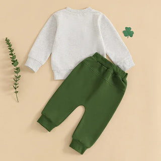 Baby Toddler Girl Boy 2Pcs Lucky St. Patrick's Day Spring Outfit Letter Shamrock Four Leaf Clover Embroidery Long Sleeve Crewneck Top with Elastic Waist Solid Pants Jogger Set Baby & Toddler Outfits August + Willow Color: green Kid Size: 18-24M Ships From