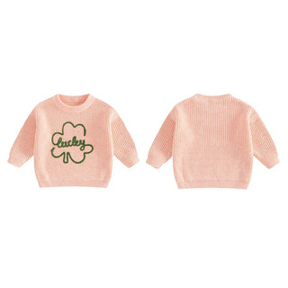 Baby Toddler Kids Boys Girls Lucky Knit Sweater Long Sleeve Round Neck Shamrock Letter Embroidery Pullover Spring St. Patrick's Day Top Baby & Toddler Outfits August + Willow Color: PURPLE Kid Size: 4-5 Years Ships From: United States
