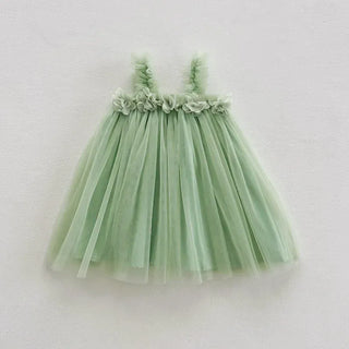 3D Flower Mesh Dress RYAN AND REMI Color: green Kid Size: 12M