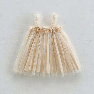 3D Flower Mesh Dress RYAN AND REMI Color: beige Kid Size: 12M