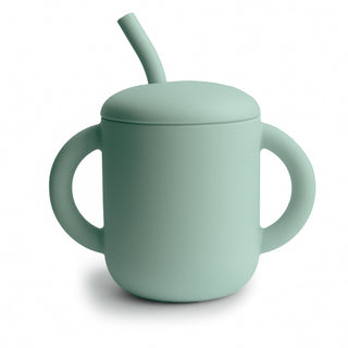 Silicone Training Cup + StrawSippy CupsMushieColor: Cambridge Blue
