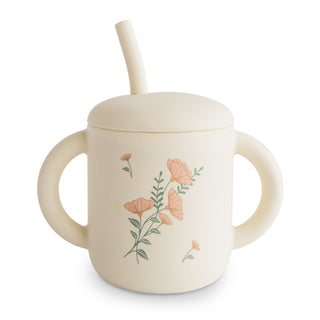 Silicone Training Cup + StrawSippy CupsMushieColor: Pink Flowers