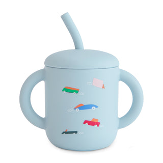 Silicone Training Cup + StrawSippy CupsMushieColor: Retro Cars