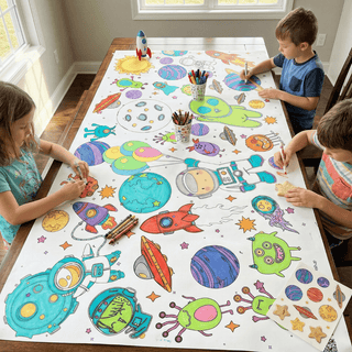Space Coloring Tablecloth Party Supplies Creative Crayons Workshop Style: Two the Moon